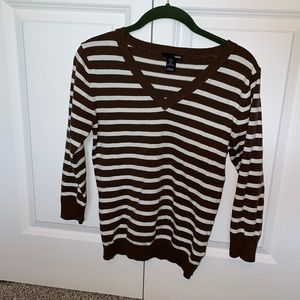 M Brown and White Striped H&M Sweater